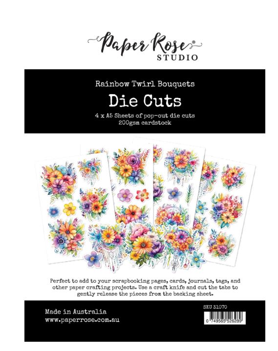 Paper Rose Embellishment, Die Cuts - Rainbow Twirl Bouquets