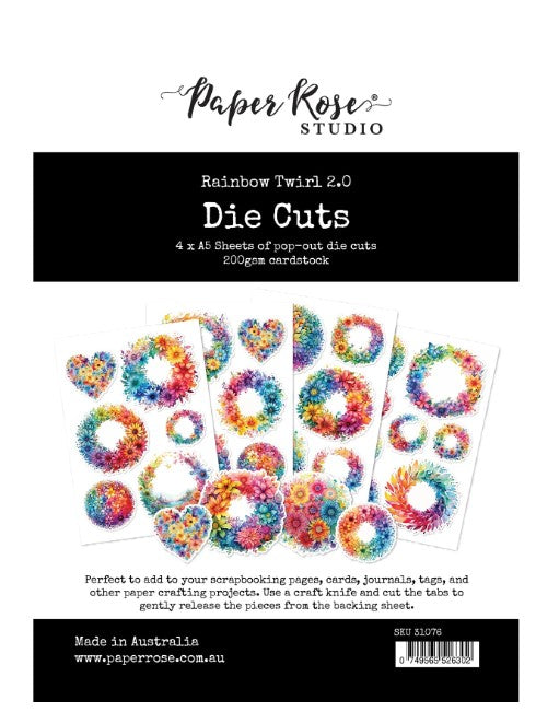 Paper Rose Embellishment, Rainbow Twirl 2.0 - Die cuts
