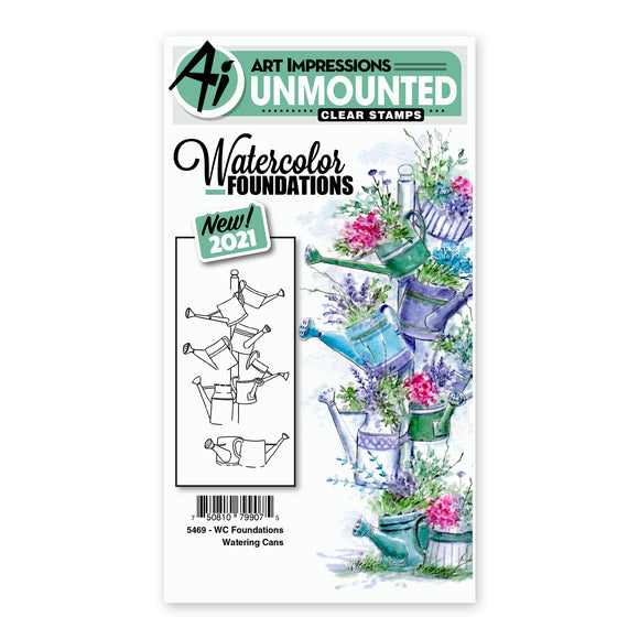 Art Impressions Stamp, Watercolor Cling - Foundations Watering Cans