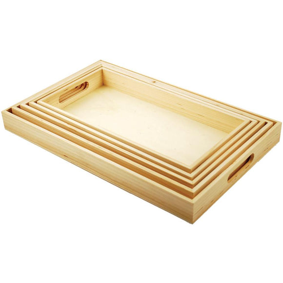 MultiCraft Paintable Wooden Trays W/Handles 5/Pkg