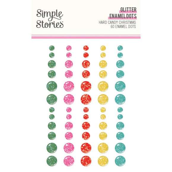 Simple Stories Embellishment, Glitter Enamel Dots 60/Pkg - Hard Candy Christmas