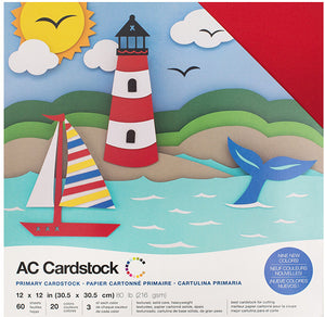 AC Paper Cardstock Variety Pack 12x12, Primaries (60 Piece)