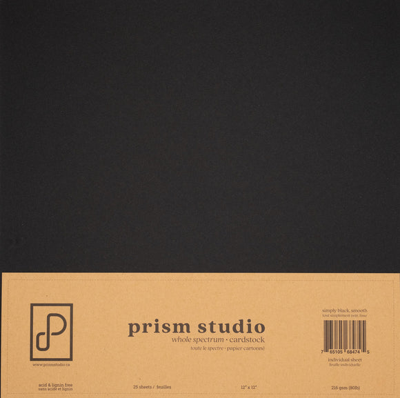 Prism Studio Paper Cardstock 12x12, Whole Spectrum SMOOTH Cardstock -  Simply Black (25 sheets)