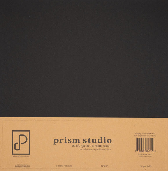 Prism Studio Cardstock Pack 12x12,  Whole Spectrum TEXTURED Cardstock - Simply Black (25 Sheets)