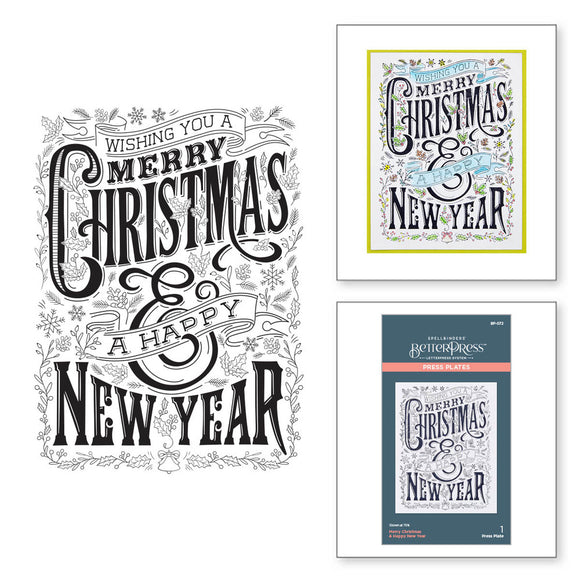 Spellbinders BetterPress Press Plate, BetterPress Christmas - Merry Christmas & Happy New Year