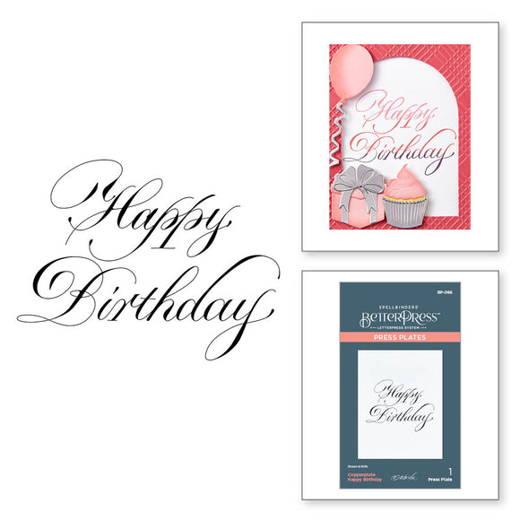 Spellbinders BetterPress Plates, Copperplate Everyday Sentiments - Happy Birthday