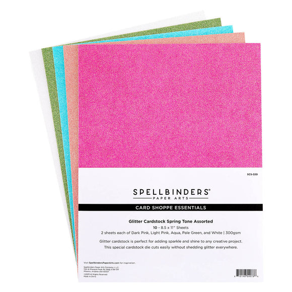 Spellbinders Cardstock Pack 8.5x11, Glitter Cardstock - Spring Tones (10pk)