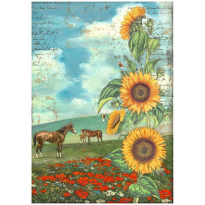 Stamperia Rice Paper A4,  Sunflower Art - Horses