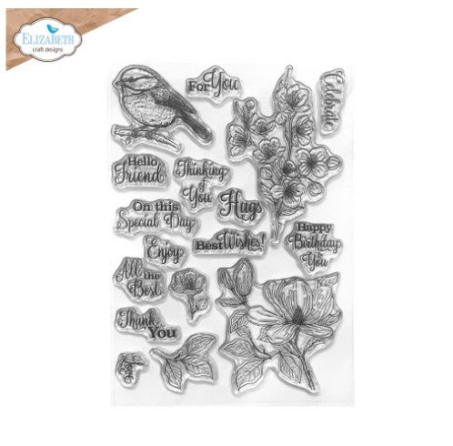 Elizabeth Crafts Stamp - Floral Branches & Sentiments