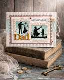 Waffle Flower Stamp, Postage Collage Dad Silhouettes