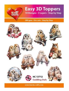 Hearty Crafts Embellishment, Easy 3D Toppers - Cuddling Owls