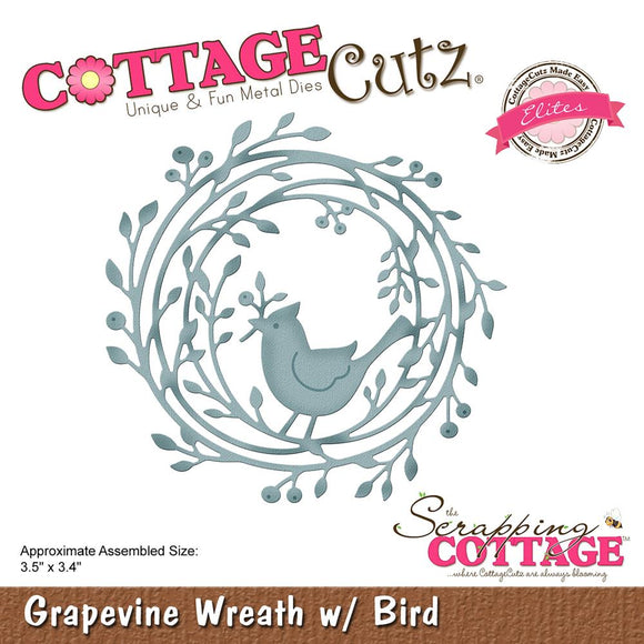 Cottage Cutz Die, Grapevine Wreath W/Bird