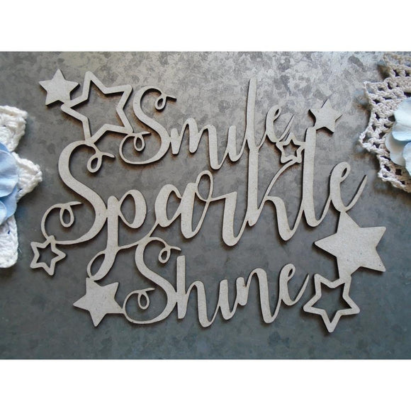 Scrapaholic Embellishment, Laser Cut Chipboard - Smile, Sparkle, Shine