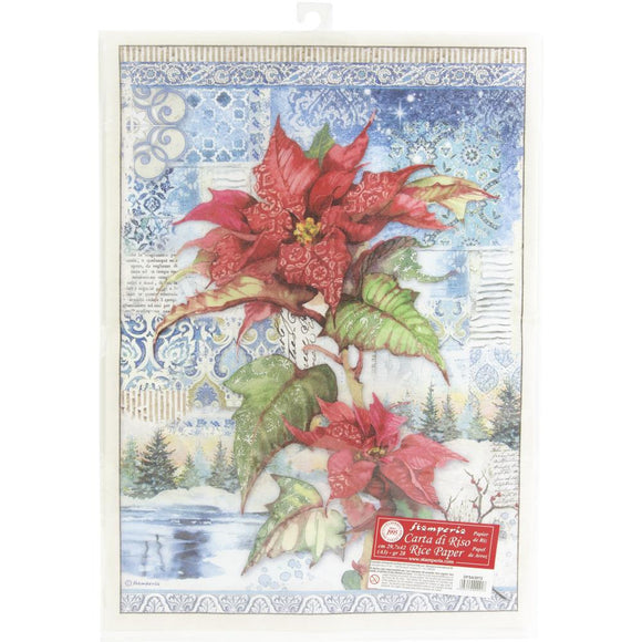 Stamperia Rice Paper A3, Poinsettia Red, Winter Tales DISCONTINUED, while supplies last