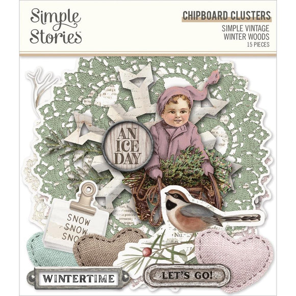 Simple Stories Embellishment, Simple Vintage Winter Woods - Chipboard Clusters