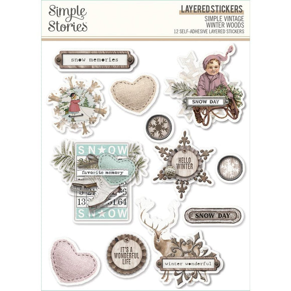 Simple Stories Embellishment, Simple Vintage Winter Woods - Layered Stickers