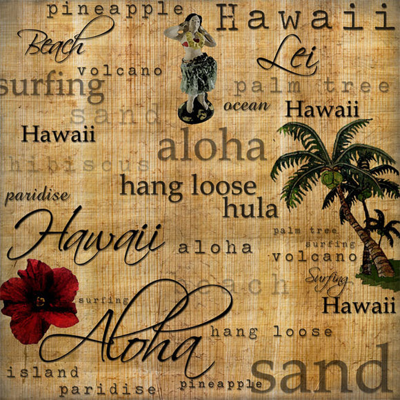 Scrapbook Custom Paper 12x12, Hawaiian Words - Right Page