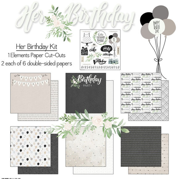 Scrapbook Custom Paper Pack 12x12, Her Birthday Set