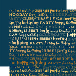 Echo Park Paper 12x12, Foil - Happy Birthday - Navy & Gold