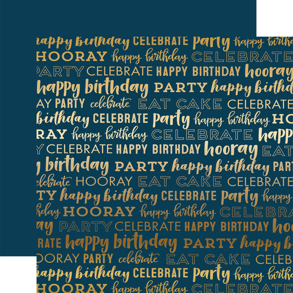 Echo Park Paper 12x12, Foil - Happy Birthday - Navy & Gold