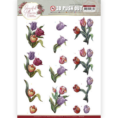 FIT Embellishment, 3D Topper Push Out, Graceful Flowers - Colourful Tulips