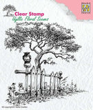 Nellie's Choice Stamp, Idyllic Floral Scenes - Tree with Fence