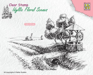 Nellie's Choice Stamp, Idyllic Floral Scene - Well
