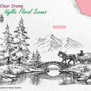 Nellie's Choice Stamp, Idyllic Floral Scene - Horse and Cart
