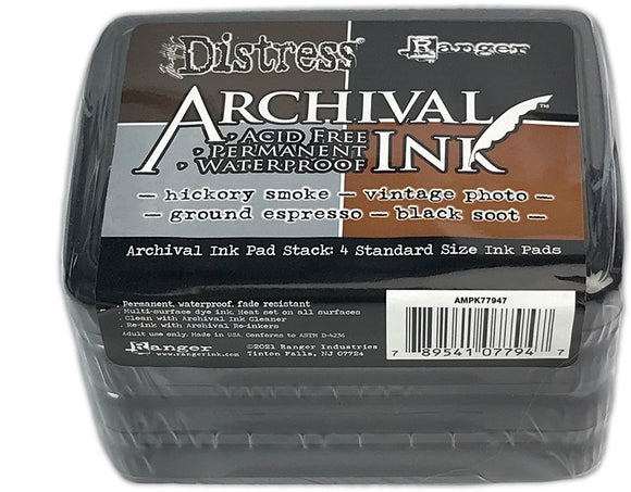 Archival Ink Pad Set, Basics - Hickory Smoke, Vintage Photo, Ground Espresso and Black Soot