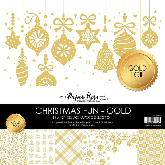 Paper Rose Paper Pack 12x12, Christmas Fun - Gold Foil