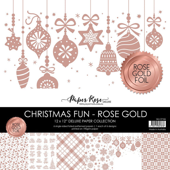 Paper Rose Paper Pack 12x12, Christmas Fun - Rose Gold Foil