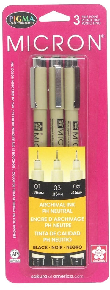 Pigma Micron Pen, 3 pack 01-03-05