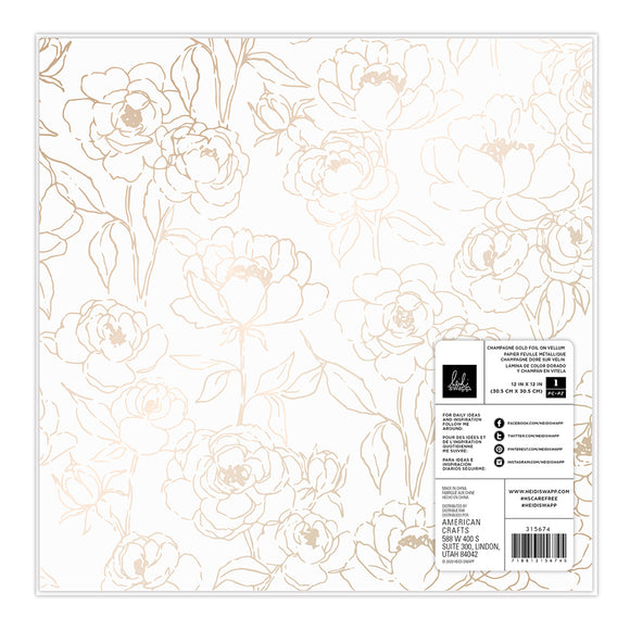 AC, Heidi Swapp 12 x 12 Specialty Paper - Champagne Foiled Vellum