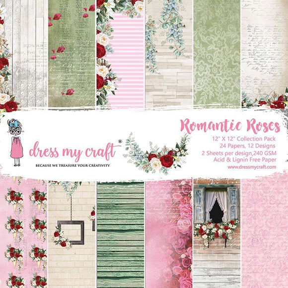 Dress My Craft Paper Pad 12x12, Romantic Roses Collection