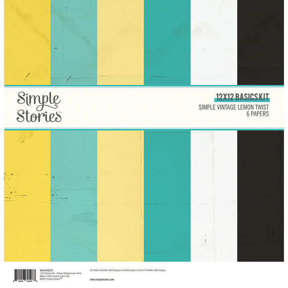 Simple Stories Cardstock Variety Pack 12x12, Simple Vintage Lemon Twist - Basics