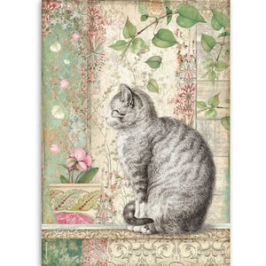 Stamperia Rice Paper A4, Orchids & Cats - Cat