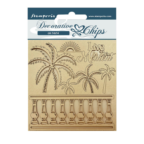 Stamperia Embellishment, Decorative Chips - Blue Dreams - Palms