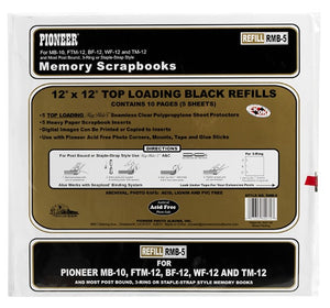 Pioneer Scrapbook Refill Pages, 12" x 12" Top Loading - Black
