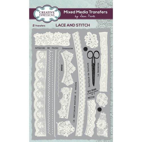 Creative Expressions Embellishment, Mixed Media Transfers, Lace and Stitch