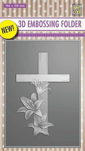 Nellie's Choice Embossing Folder 3D, Cross with Lilys